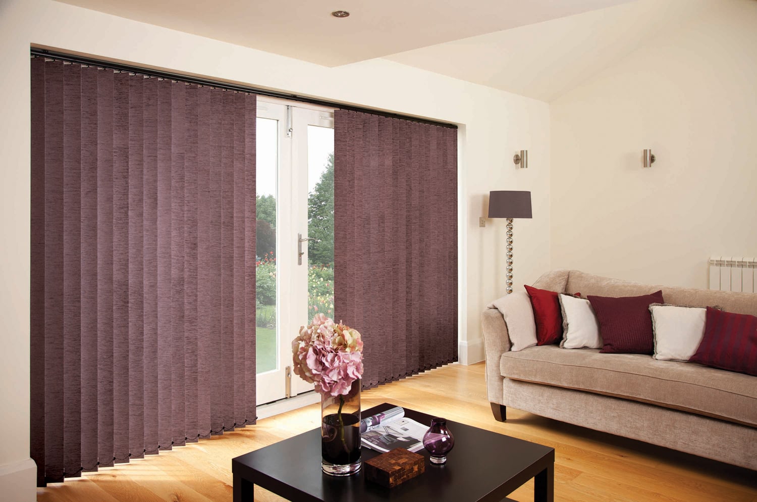 Chenille Full Length vertical Blinds with Patio Doors - Blinds Norfolk - Norwich Sunblinds