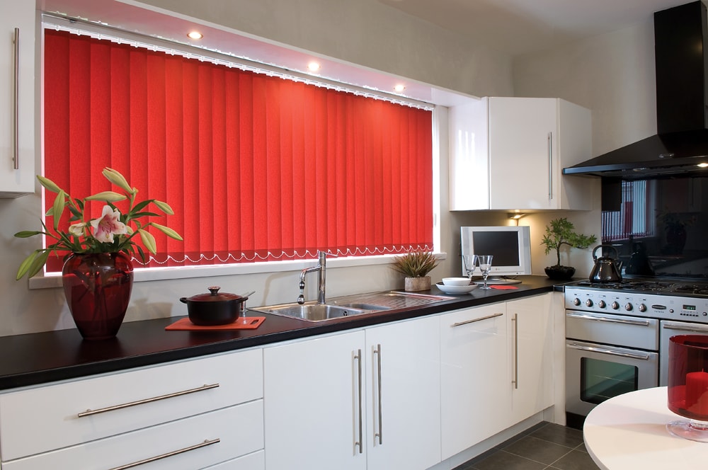 Red kitchen vertical blinds - Blinds Norfolk - Norwich Sunblinds