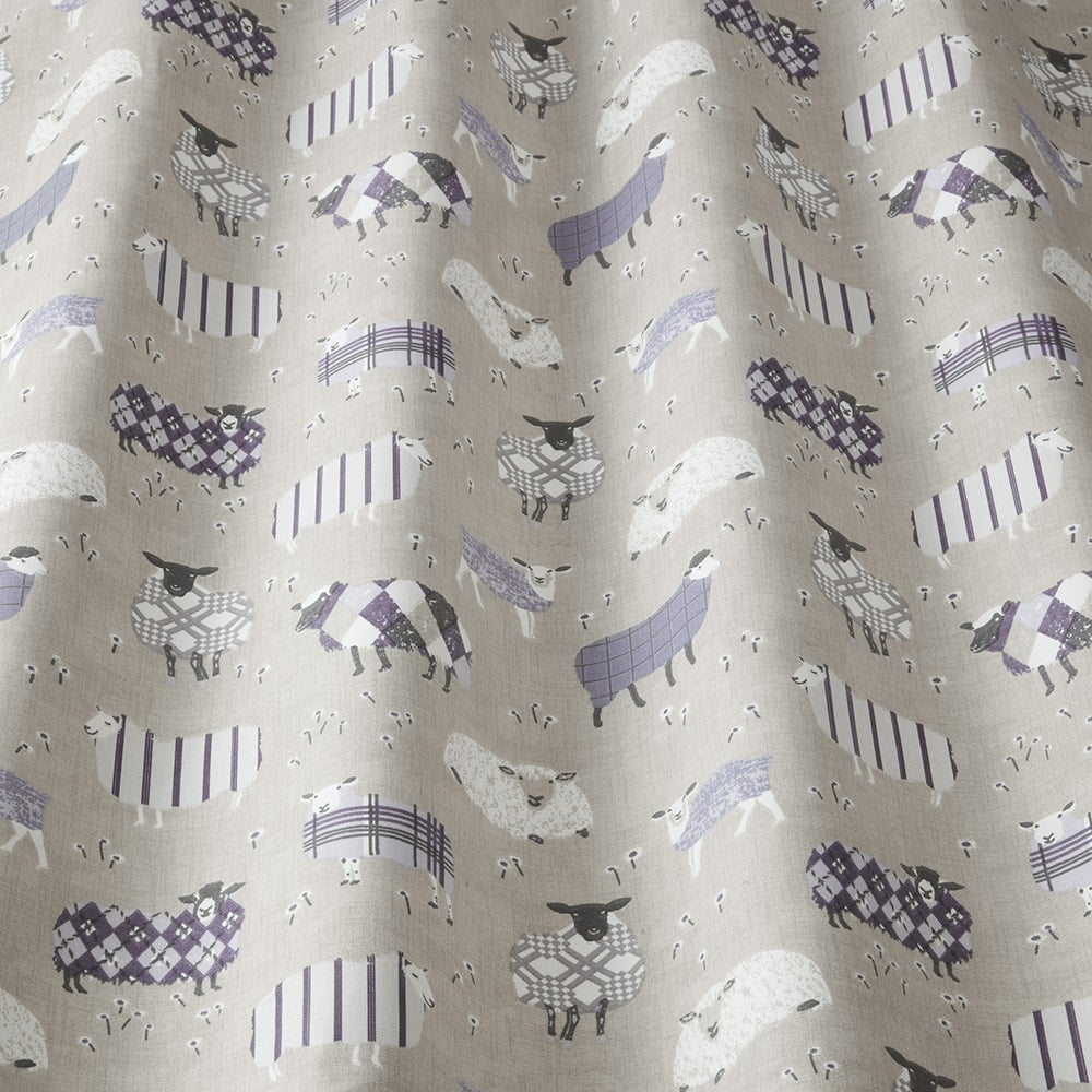 Sheep in lavender fabric sample from the Henley collection of fabrics - Blinds Norfolk - Norwich Sunblinds