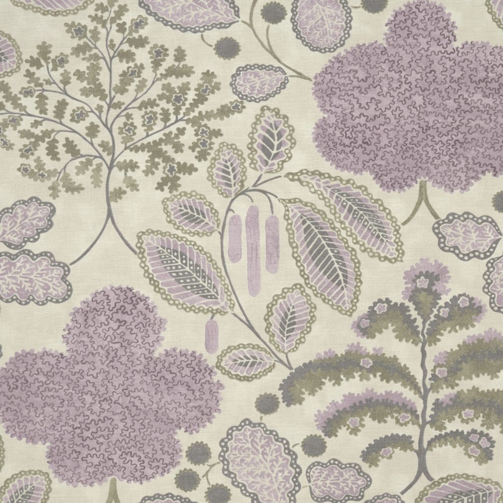 Pretty floral fabric sample in shades of lilac from the Bloomsbury range of fabrics - Blinds Norfolk - Norwich Sunblinds