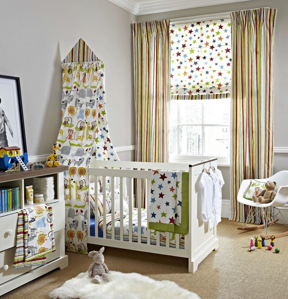 Childrens blinds, curtains and soft furnishings with matching jungle animal print, stars and stripes fabrics. - Blinds Norfolk - Norwich Sunblinds