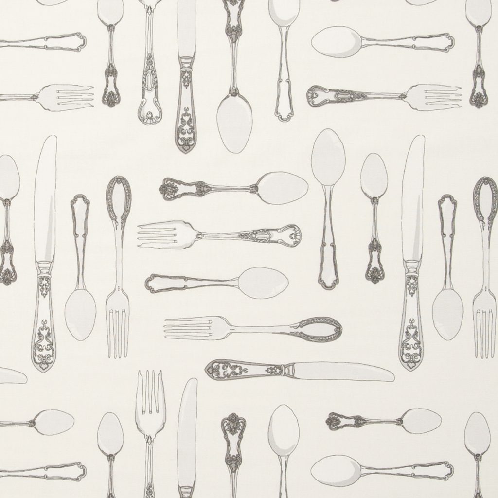 Fabric swatch showing cutlery design - Blinds Norfolk - Norwich Sunblinds