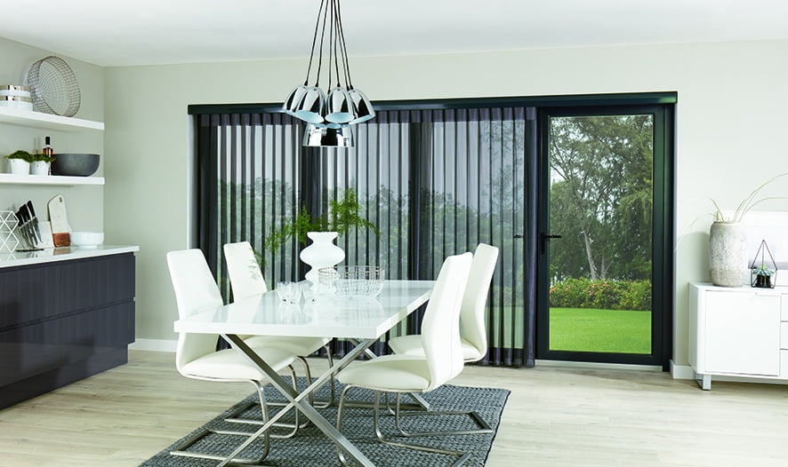 Allusion blinds in floor to ceiling windows and bi-fold doors - Blinds Norfolk - Norwich Sunblinds