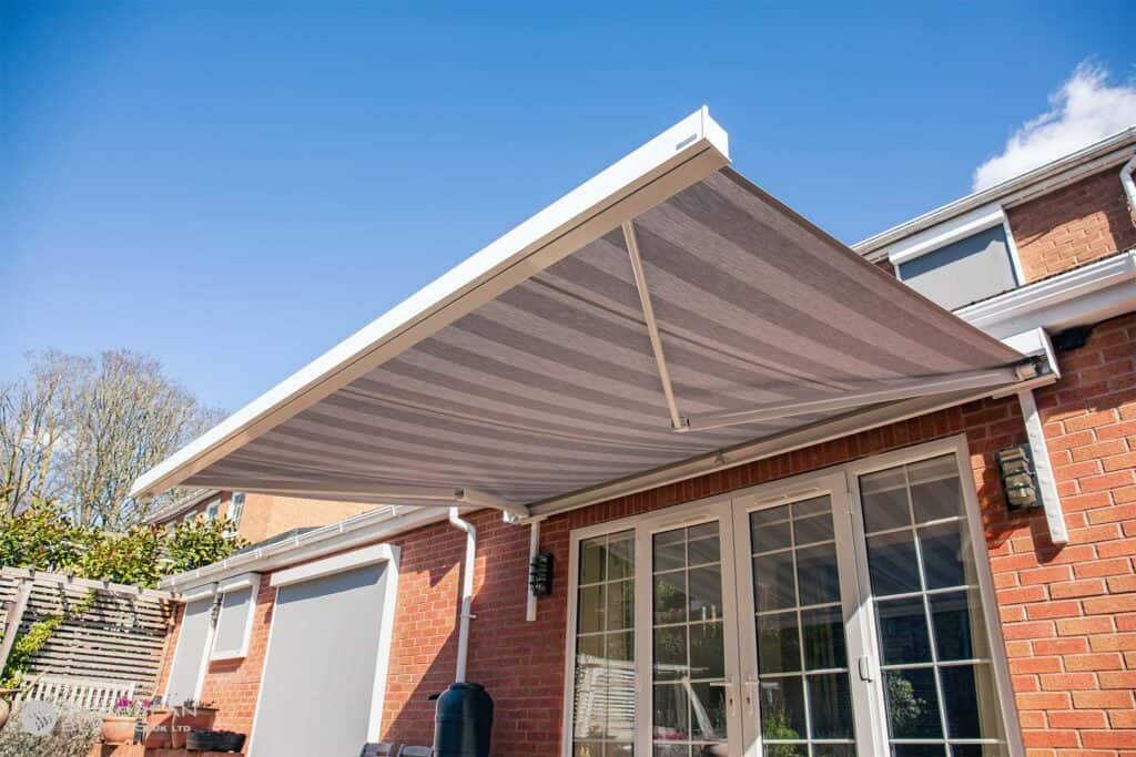 A Cuban awning extended to provide shade and protection from the sun.