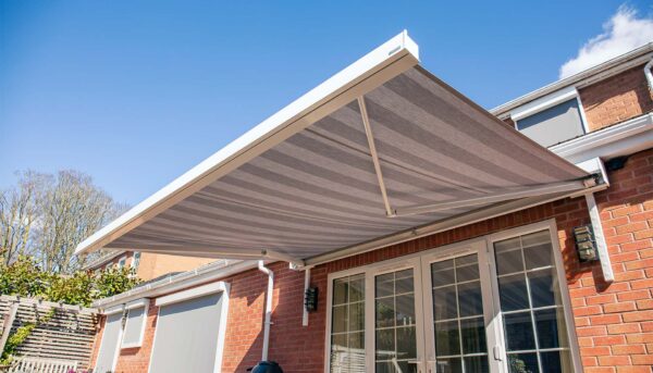 A Cuban awning extended to provide shade and protection from the sun.
