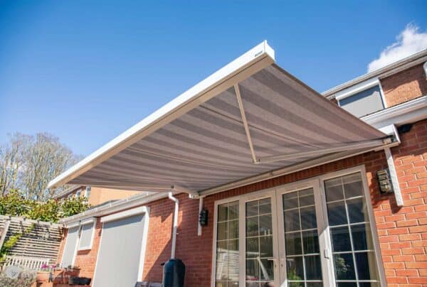 A Cuban awning extended to provide shade and protection from the sun.