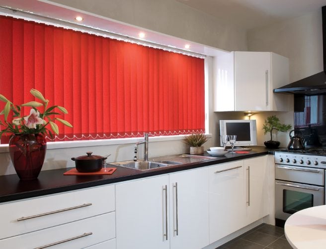 Red Kitchen vertical blinds - Blinds Norfolk - Norwich Sunblinds