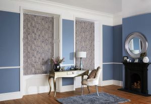 Botanica Forget Me Not Vertical Blinds in a Living Room v