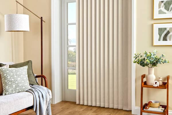 Vertical Blinds displayed in a blackout fabric available from Norwich Sunblinds