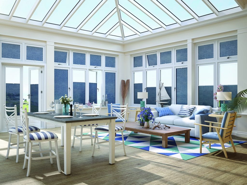 Cobalt colour Perfect Fit Pleated Conservatory blinds - Blinds Norfolk - Norwich Sunblinds