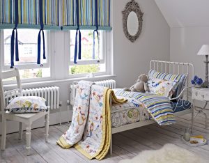 Roman blinds for childrens bedroom with Playtime fabric from Prestigious - Blinds Norfolk - Norwich Sunblinds