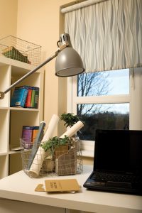 Rain fabric design in grey and cream in study - Blinds Norfolk - Norwich Sunblinds