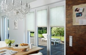Cream Ripple perfect fit pleated blinds in patio door - Blinds Norfolk - Norwich Sunblinds