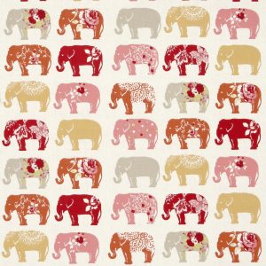 pink red and yellow Elephant design fabric sample - Blinds Norfolk - Norwich Sunblinds