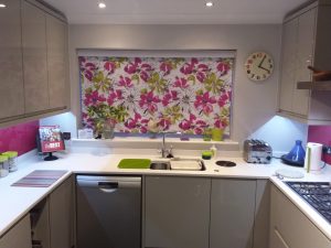 Pink and lime flowered kitchen blind in Norwich - Blinds Norfolk - Norwich Sunblinds