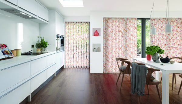 Vertical blinds made using Tropicana Singapore Sling fabric - Blinds Norfolk - Norwich Sunblinds