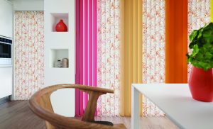 Tropicana, Coral and canteloupe colours in vertical blinds - Blinds Norfolk - Norwich Sunblinds