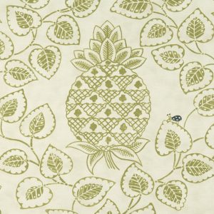 Green and cream fabric swatch with pineapple and leaf design - Blinds Norfolk - Norwich Sunblinds