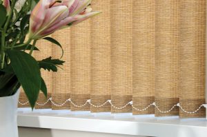 Toffee coloured vertical blinds close up - Blinds Norfolk - Norwich Sunblinds