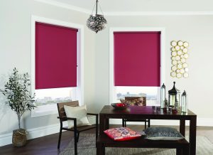 Pomegranate coloured roller blinds in living room - Blinds Norfolk - Norwich Sunblinds