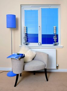 Two Toned blue aluminium venetian blinds Bronze coloured aluminium venetian blinds - Blinds Norfolk - Norwich Sunblinds