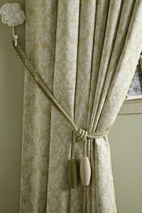 Close up of tie-back on Primrose colour curtains - Blinds Norfolk - Norwich Sunblinds