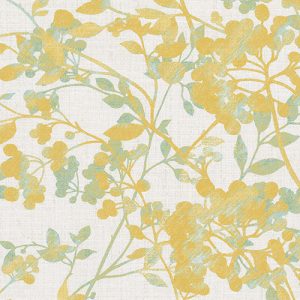 Digital fabric sample of Yellow ochre blossom design with light green leaves on a cream background. - Blinds Norfolk - Norwich Sunblinds