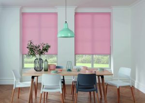 Pink roller blinds in dining room - Blinds Norfolk - Norwich Sunblinds