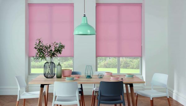 Pink roller blinds in dining room - Blinds Norfolk - Norwich Sunblinds