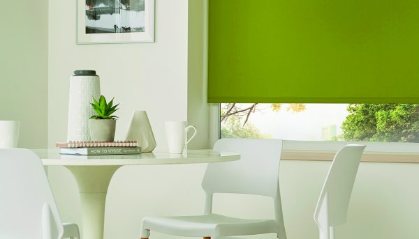 Bright green roller blind in kitchen/ diner - Blinds Norfolk - Norwich Sunblinds