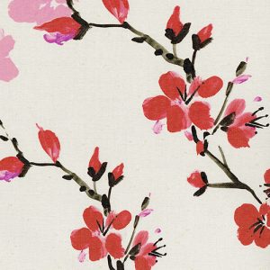 digital fabric sample of pink cherry blossom on cream background
