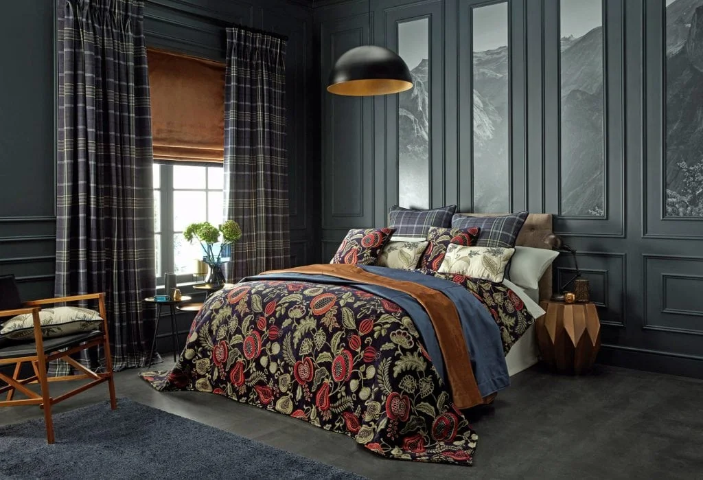 Create an elegant sanctuary with a Roman blind and curtains Arts and Crafts Indigo fabric - Blinds Norfolk - Norwich Sunblinds