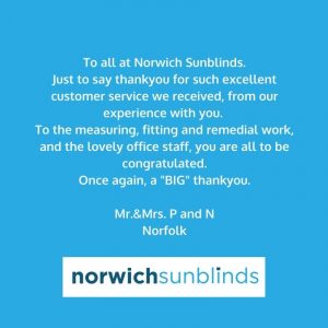 Testimonial for Norwich Sunblinds - Blinds Norfolk