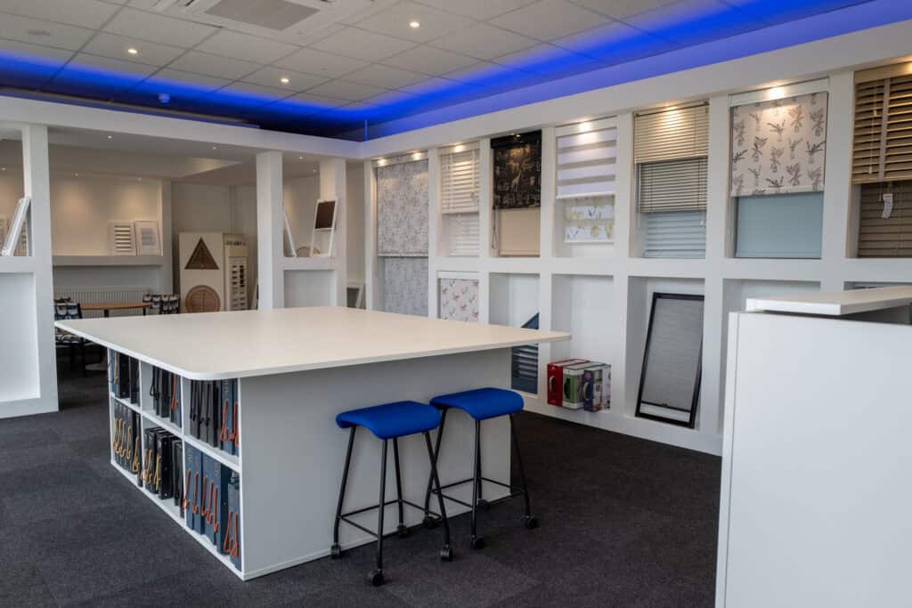 Interior of new Norwich Sunblinds showroom at 1 Maurice Gaymer Road